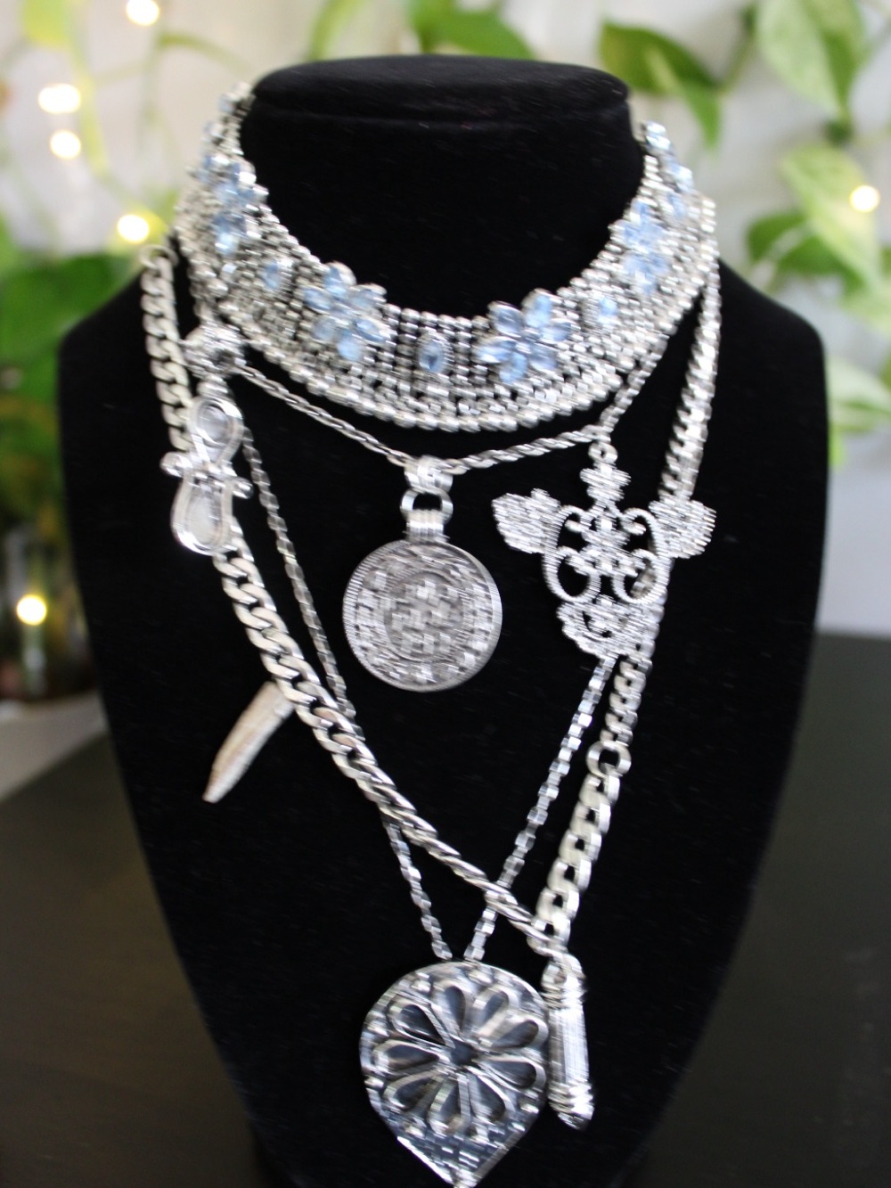 Free People x Adriana Ost Blue Crystal Layered Statement Necklace - Picture 5 of 8